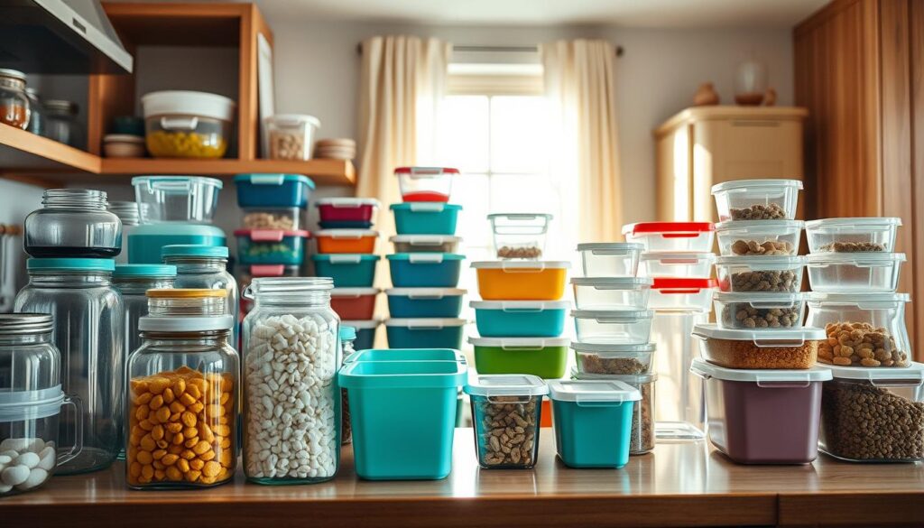 A visually appealing kitchen countertop filled with an assortment of containers from different brands, showcasing a mix of styles and colors. In the foreground, a variety of transparent glass jars and vibrant plastic bins neatly arranged, some with labels for organization. The middle ground features stackable containers in coordinating hues, blending modern and traditional designs. In the background, soft natural light streams through a window, illuminating the space, casting gentle shadows that enhance depth. A cozy kitchen ambiance is created by warm wood tones and light, airy curtains. The overall mood is harmonious and organized, demonstrating effective container matching while maintaining a clutter-free look. Focus on composition and detail to emphasize the aesthetic appeal and functionality of these containers. A visually appealing kitchen countertop filled with an assortment of containers from different brands, showcasing a mix of styles and colors. In the foreground, a variety of transparent glass jars and vibrant plastic bins neatly arranged, some with labels for organization. The middle ground features stackable containers in coordinating hues, blending modern and traditional designs. In the background, soft natural light streams through a window, illuminating the space, casting gentle shadows that enhance depth. A cozy kitchen ambiance is created by warm wood tones and light, airy curtains. The overall mood is harmonious and organized, demonstrating effective container matching while maintaining a clutter-free look. Focus on composition and detail to emphasize the aesthetic appeal and functionality of these containers.